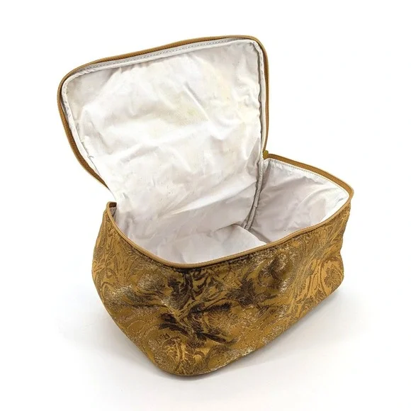 Vintage Oscar de la Renta Gold Brocade Cosmetic Bag Floral Damask Vanity Case - Picture 6 of 11